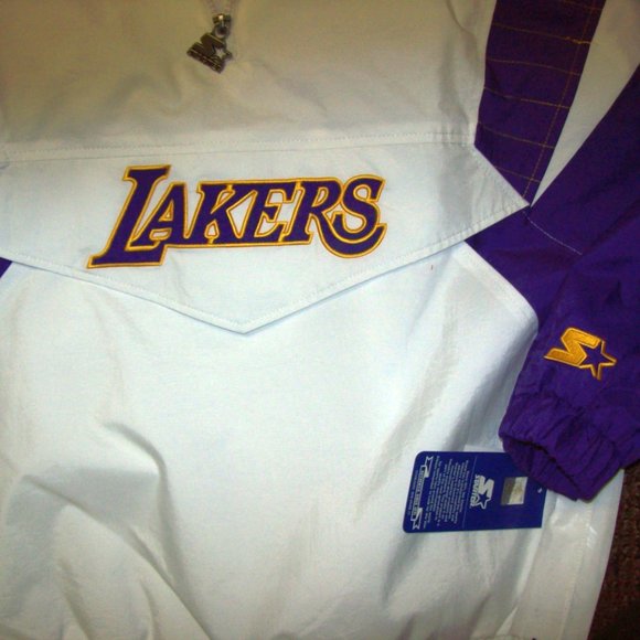 LOS ANGELES LAKERS STARTER Hooded Half Zip Jacket WHITE 2X - Picture 12 of 13